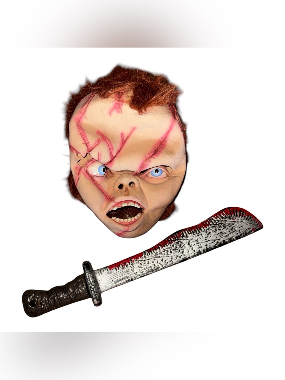 Chucky Doll Halloween Mask & Plastic Faux Machete for Halloween Trick or Treat